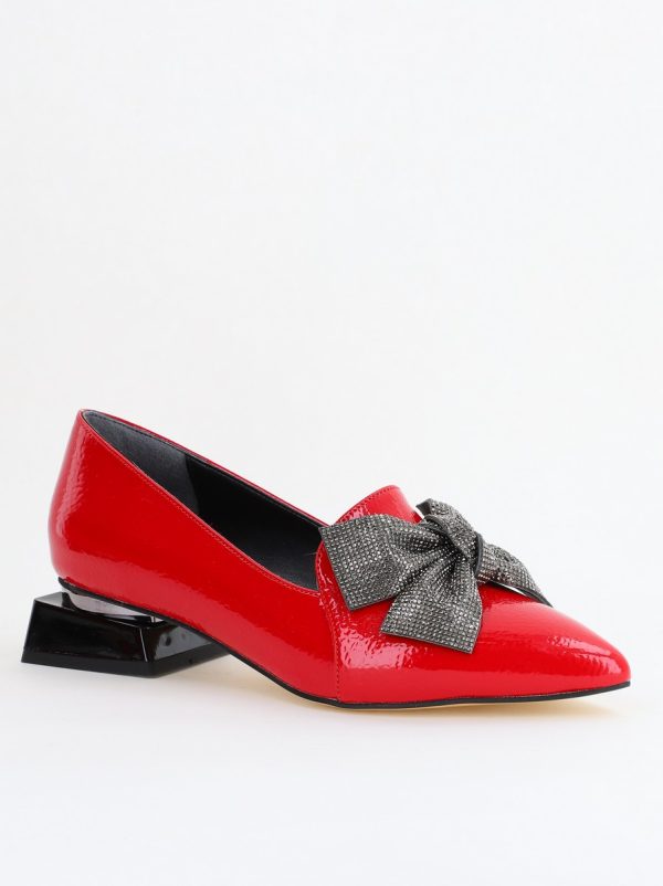 Incaltaminte Dama - Pantofi cu Toc Jos Eleganti cu Fundita din Piele Ecologica culoare roșu lac (BS162BA2404069)