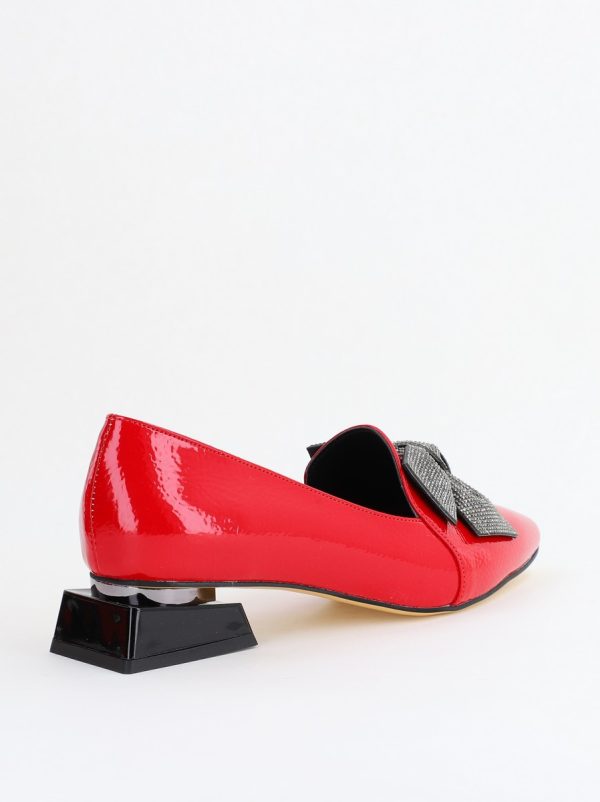 Pantofi cu Toc Jos Eleganti cu Fundita din Piele Ecologica culoare roșu lac (BS162BA2404069) 10