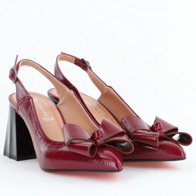 Pantofi damă cu Toc Eleganti Decupați cu Fundiță din Piele Ecologica culoare Bordo - BS12000D2407741