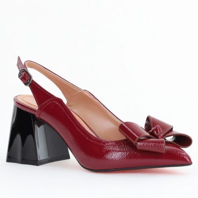 Pantofi damă cu Toc Eleganti Decupați cu Fundiță din Piele Ecologica culoare Bordo - BS12000D2407741