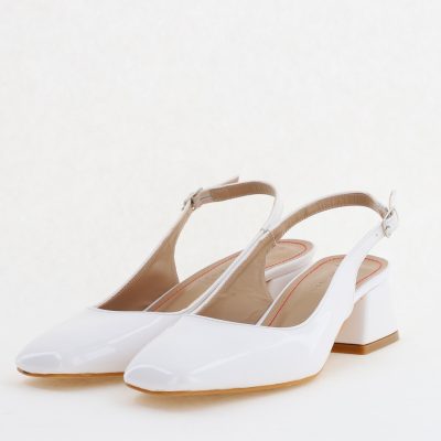 Pantofi Damă cu Toc Gros din Piele Ecologică culoare alb(BS420AY2404132)