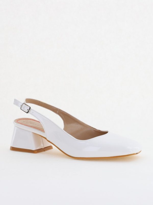 Incaltaminte Dama - Pantofi Damă cu Toc Gros din Piele Ecologică culoare alb(BS420AY2404132)