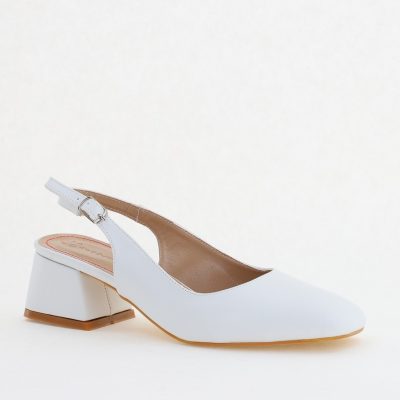 Pantofi Damă cu Toc Gros din Piele Ecologică culoare alb (BS420AY2404136)