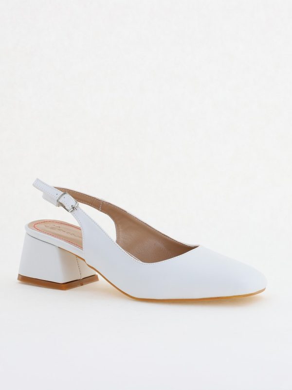 Incaltaminte Dama - Pantofi Damă cu Toc Gros din Piele Ecologică culoare alb (BS420AY2404136)