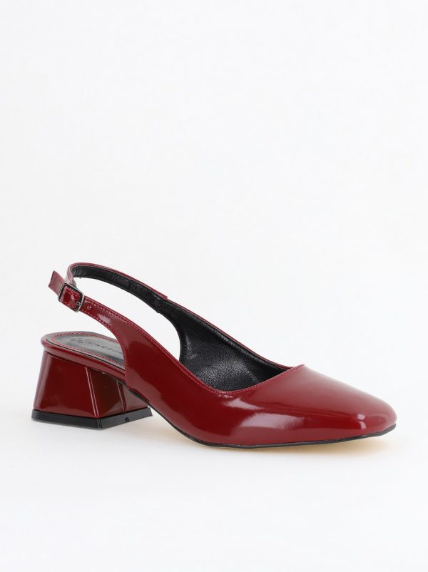 Incaltaminte Dama - Pantofi Damă cu Toc Gros din Piele Ecologică culoare bordo (BS420AY2404137)