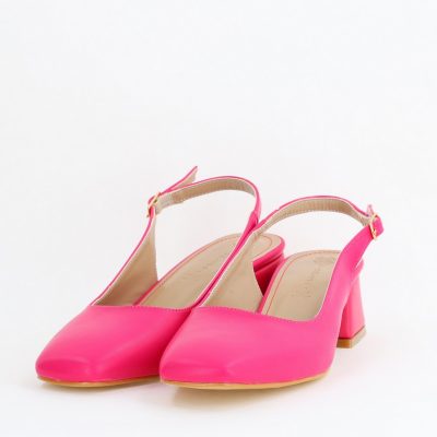 Pantofi Damă cu Toc Gros din Piele Ecologică culoare roz fuchsia(BS420AY2404131)