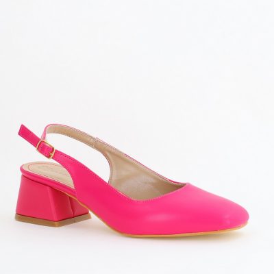 Pantofi Damă cu Toc Gros din Piele Ecologică culoare roz fuchsia(BS420AY2404131)