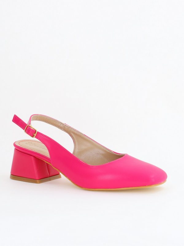 Incaltaminte Dama - Pantofi Damă cu Toc Gros din Piele Ecologică culoare roz fuchsia(BS420AY2404131)