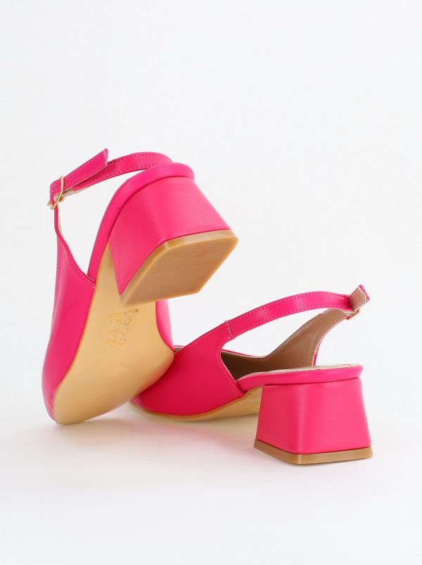 Pantofi Damă cu Toc Gros din Piele Ecologică culoare roz fuchsia(BS420AY2404131) 180