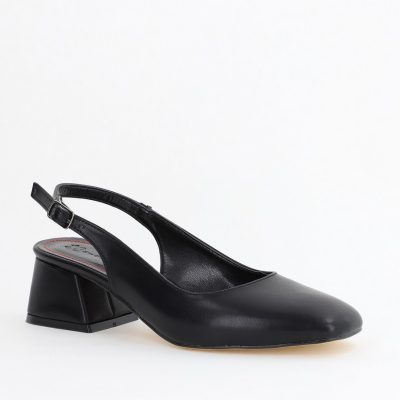Pantofi Damă cu Toc Gros din Piele Ecologică culoare negru (BS420AY2404128)