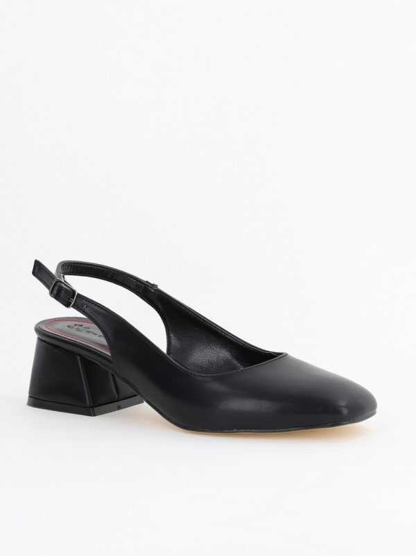 Incaltaminte Dama - Pantofi Damă cu Toc Gros din Piele Ecologică culoare negru (BS420AY2404128)