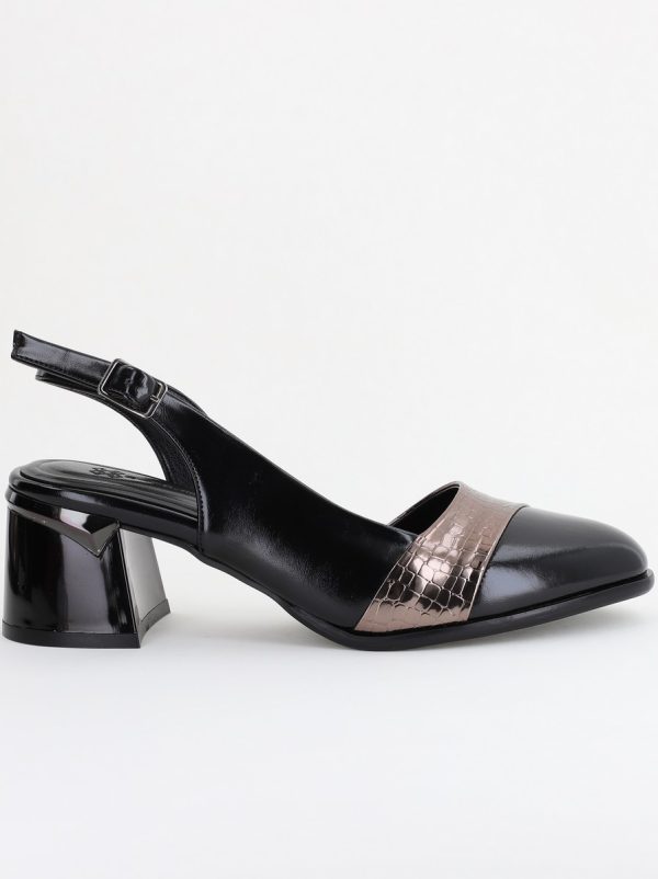 Pantofi Damă cu Toc Gros din Piele Ecologică culoare negru platina(BS201AY2403871) 8