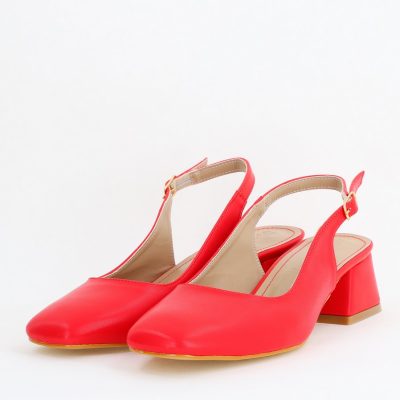 Pantofi Damă cu Toc Gros din Piele Ecologică culoare rosu(BS420AY2404133)