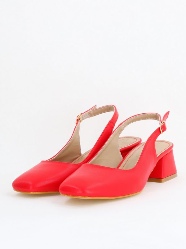 Pantofi Damă cu Toc Gros din Piele Ecologică culoare rosu(BS420AY2404133) 5