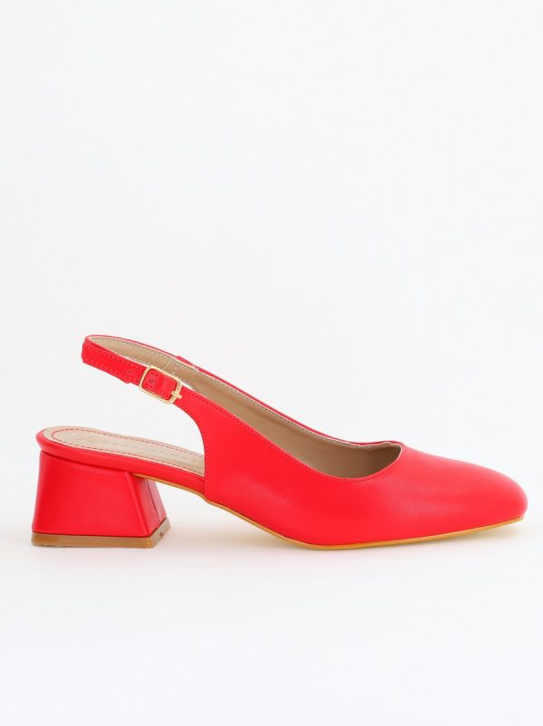 Pantofi Damă cu Toc Gros din Piele Ecologică culoare rosu(BS420AY2404133) 6