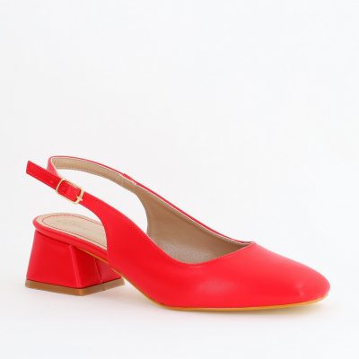 Pantofi Damă cu Toc Gros din Piele Ecologică culoare rosu(BS420AY2404133)