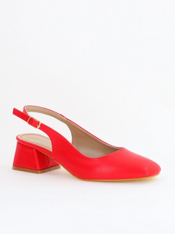 Incaltaminte Dama - Pantofi Damă cu Toc Gros din Piele Ecologică culoare rosu(BS420AY2404133)