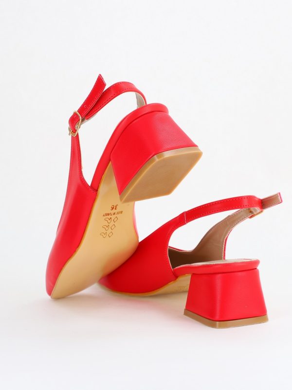 Pantofi Damă cu Toc Gros din Piele Ecologică culoare rosu(BS420AY2404133) 9