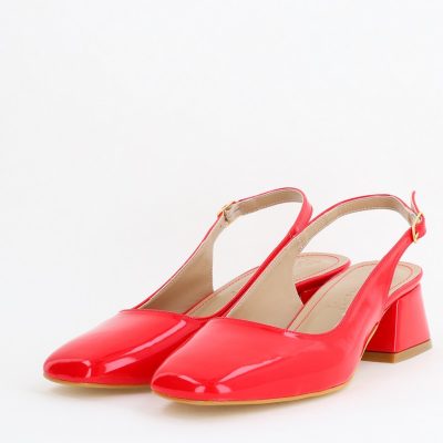 Pantofi Damă cu Toc Gros din Piele Ecologică culoare rosu (BS420AY2404135)