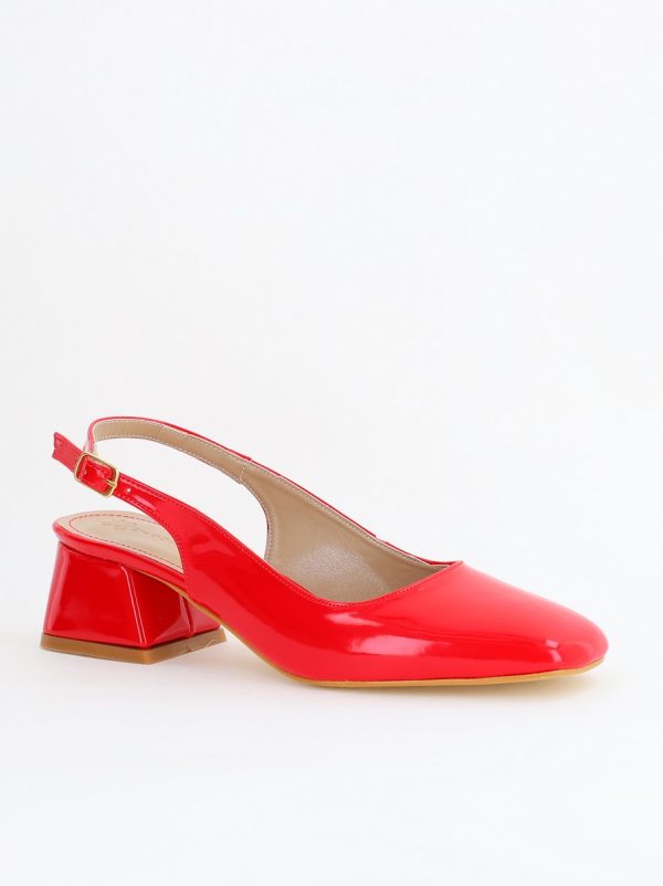 Incaltaminte Dama - Pantofi Damă cu Toc Gros din Piele Ecologică culoare rosu (BS420AY2404135)