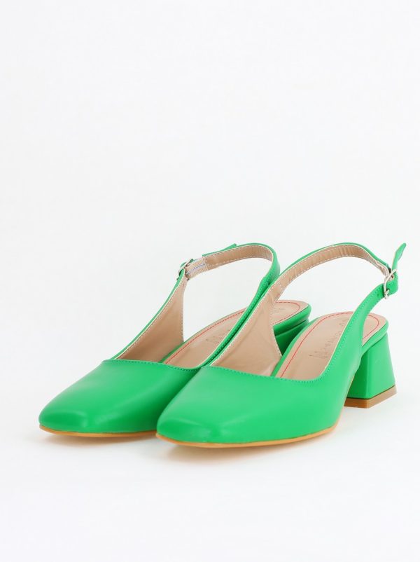 Pantofi Damă cu Toc Gros din Piele Ecologică culoare verde mat (BS420AY2404138) 174