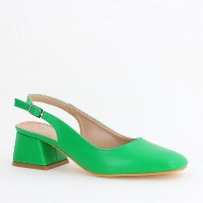 Pantofi Damă cu Toc Gros din Piele Ecologică culoare verde mat (BS420AY2404138)