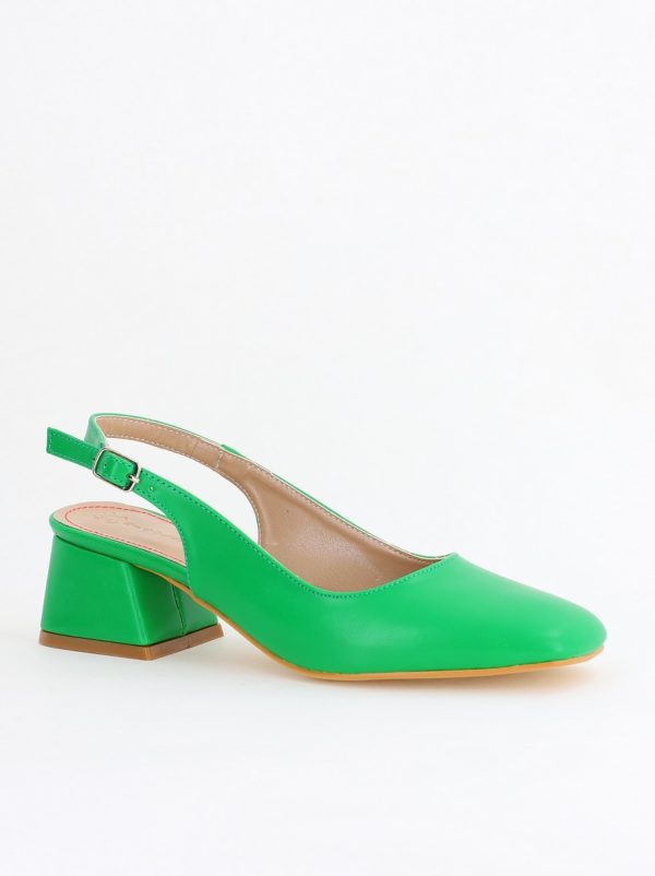 Incaltaminte Dama - Pantofi Damă cu Toc Gros din Piele Ecologică culoare verde mat (BS420AY2404138)