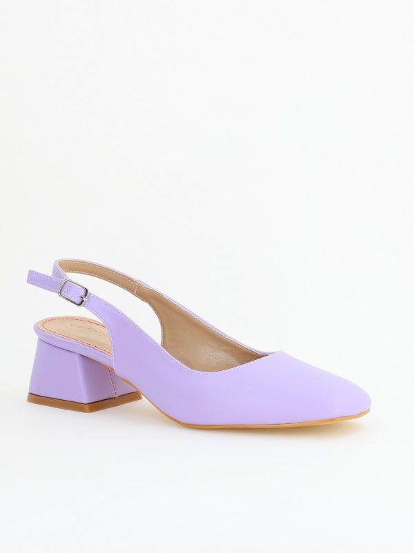 Incaltaminte Dama - Pantofi Damă cu Toc Gros din Piele Ecologică culoare violet (BS420AY2404129)