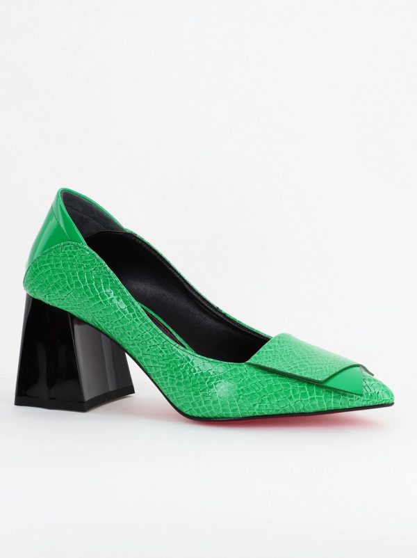 Incaltaminte Dama - Pantofi Damă cu Toc Gros din Piele Ecologică Verde Benetton (BS2002D2404154)
