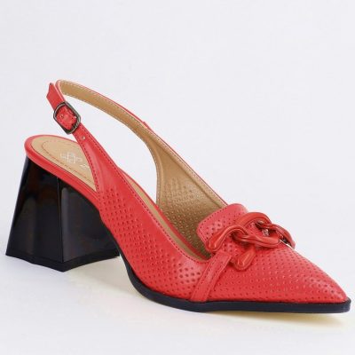 Pantofi Dama cu Toc Gros piele ecologică Roșii BS740AY2404074