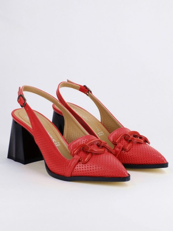 Pantofi Dama cu Toc Gros piele ecologică Roșii BS740AY2404074 9