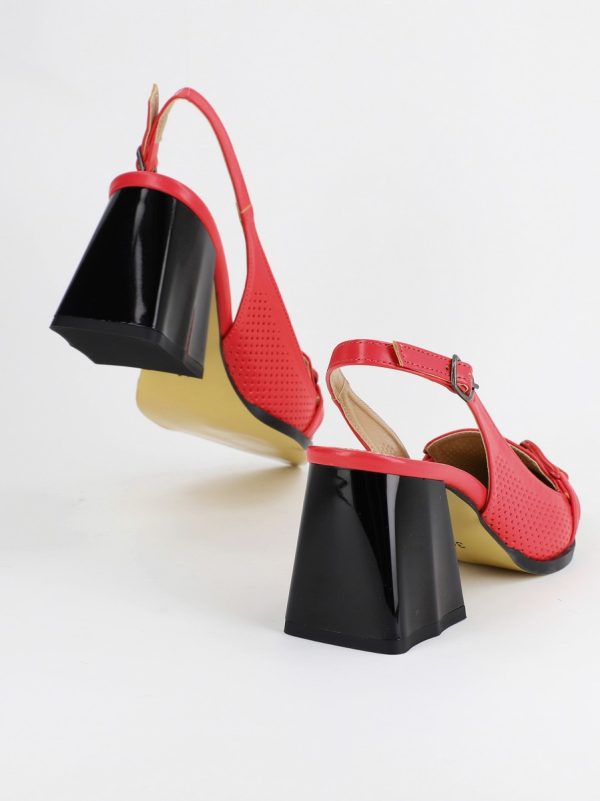 Pantofi Dama cu Toc Gros piele ecologică Roșii BS740AY2404074 5
