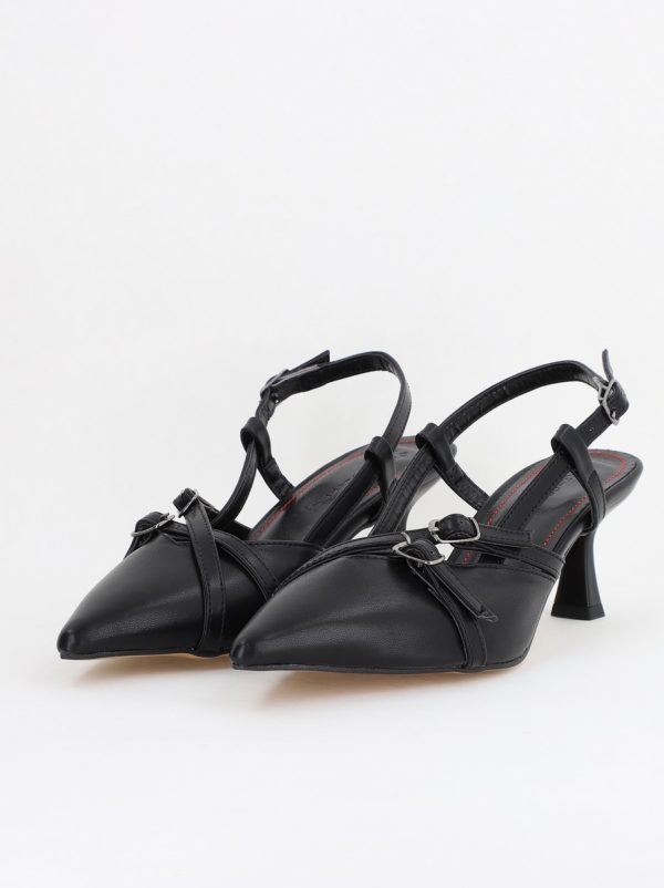 Pantofi Damă cu Toc Subțire din Piele Ecologică cu cataramă Negru mat BS100AY2404140 8