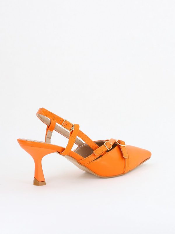Pantofi Damă cu Toc Subțire din Piele Ecologică cu cataramă portocaliu BS100AY2404142 12
