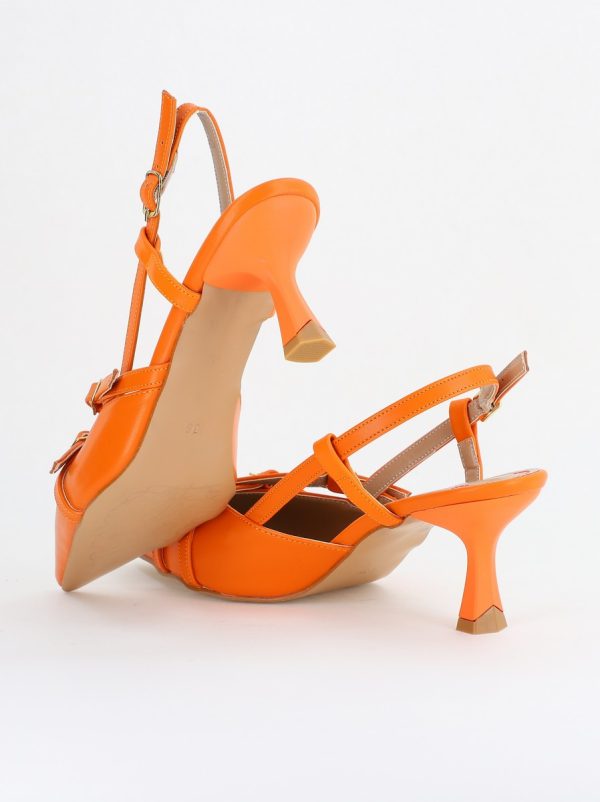 Pantofi Damă cu Toc Subțire din Piele Ecologică cu cataramă portocaliu BS100AY2404142 6
