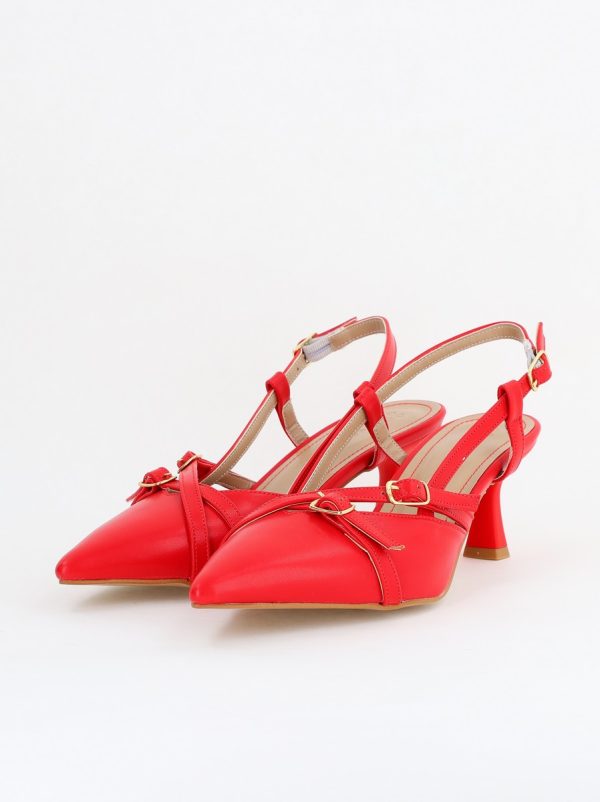 Pantofi Damă cu Toc Subțire din Piele Ecologică cu cataramă Roșu BS100AY2404141 8