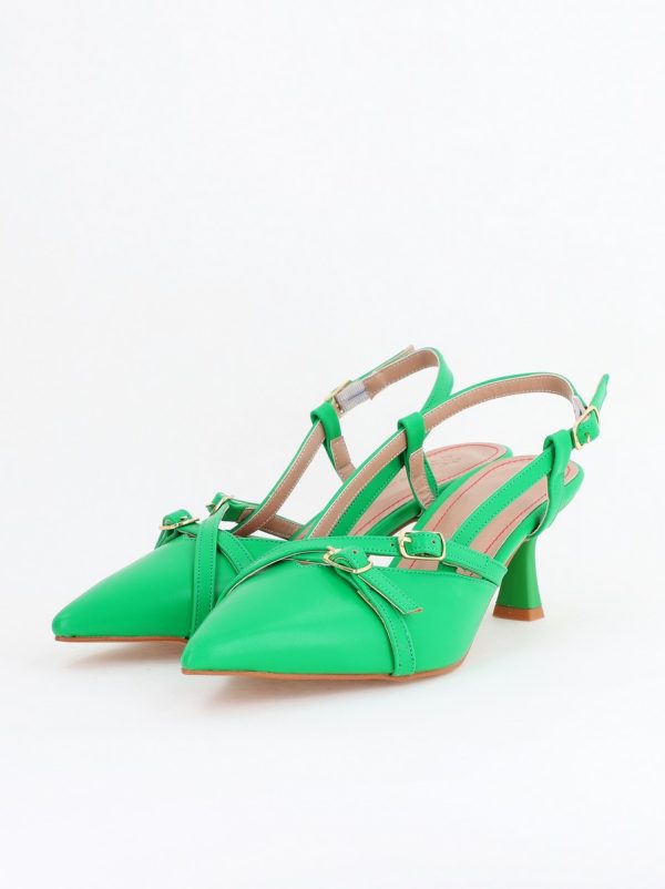 Pantofi Damă cu Toc Subțire din Piele Ecologică cu cataramă verde mat BS100AY2404147 8