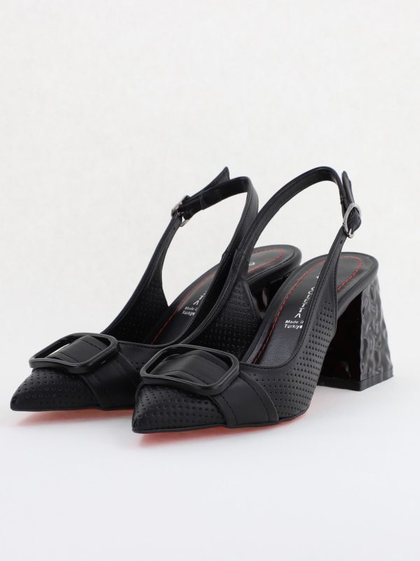 Pantofi Dama decupați cu Toc Piele Ecologica cu perforații negru mat (BS767AY2404030) 5