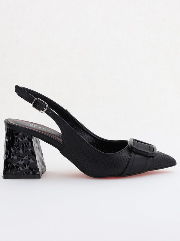 Pantofi Dama decupați cu Toc Piele Ecologica cu perforații negru mat (BS767AY2404030) 7
