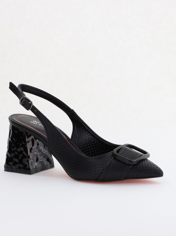 Incaltaminte Dama - Pantofi Dama decupați cu Toc Piele Ecologica cu perforații negru mat (BS767AY2404030)