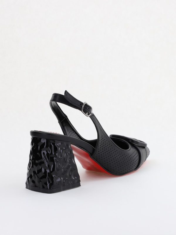 Pantofi Dama decupați cu Toc Piele Ecologica cu perforații negru mat (BS767AY2404030) 9