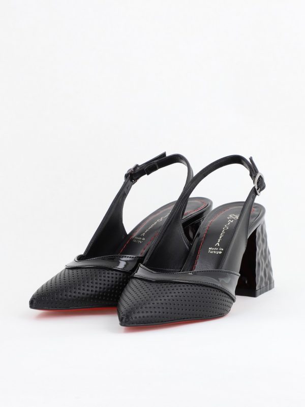 Pantofi Dama decupați cu Toc Piele Ecologica cu perforații negru mat BS771AY2404084 5