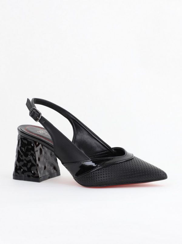 Incaltaminte Dama - Pantofi Dama decupați cu Toc Piele Ecologica cu perforații negru mat BS771AY2404084