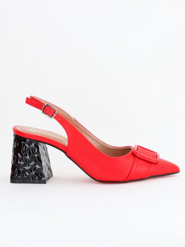Pantofi Dama decupați cu Toc Piele Ecologica cu perforații roșu mat (BS767AY2404159) 7