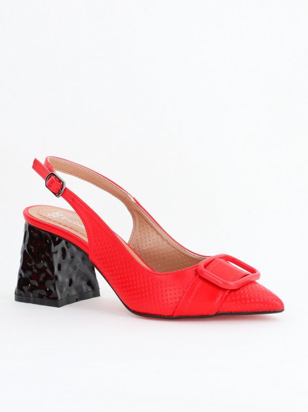 Incaltaminte Dama - Pantofi Dama decupați cu Toc Piele Ecologica cu perforații roșu mat (BS767AY2404159)