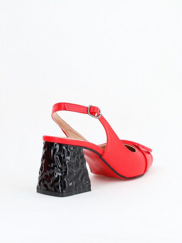 Pantofi Dama decupați cu Toc Piele Ecologica cu perforații roșu mat (BS767AY2404159) 9