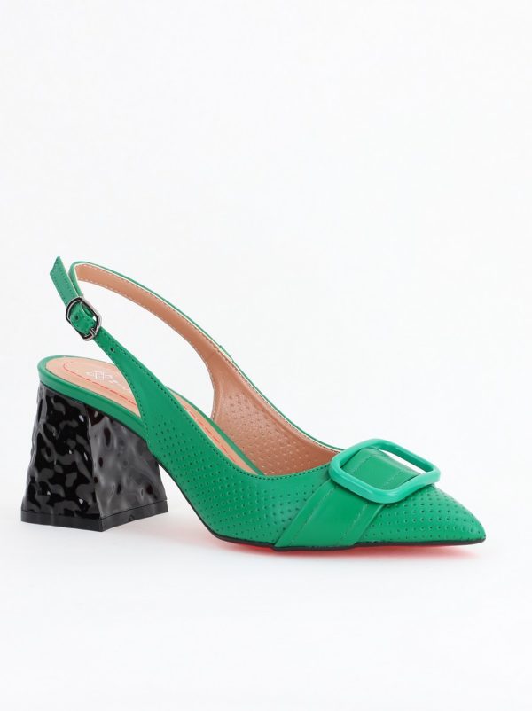 Incaltaminte Dama - Pantofi Dama decupați cu Toc Piele Ecologica cu perforații Verde (BS767AY2404162)