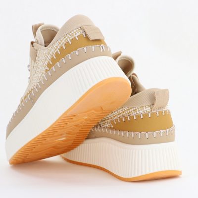 Pantofi damă sport piele ecologică si textil maro deschis (BS288EV2404148)