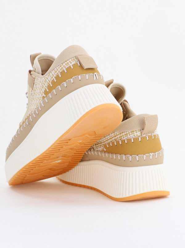 Pantofi damă sport piele ecologică si textil maro deschis (BS288EV2404148) 5