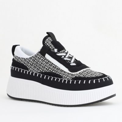 Pantofi damă sport piele ecologică si textil negru cu alb (BS288EV2404149)